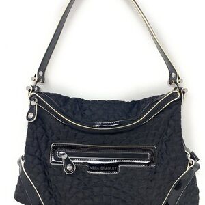 Vera Bradley Black Microfiber patent leather black & wht trim Satchel Handbag G1
